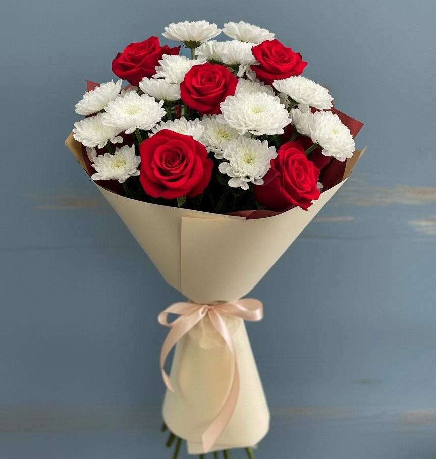 Букет цветов из: Розы и Хризантемы в Новозавидовский