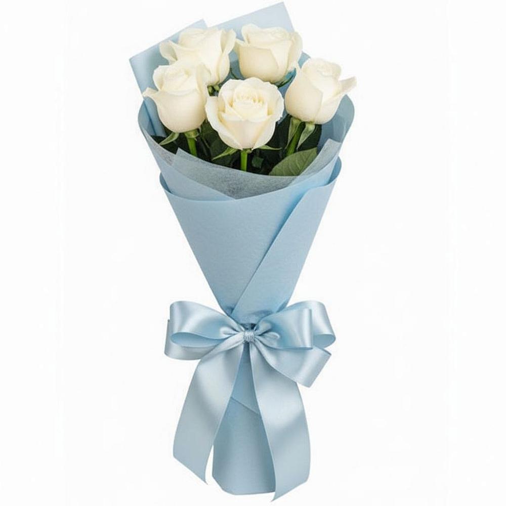 Букет 5 Белых роз Проуд в Новозавидовский