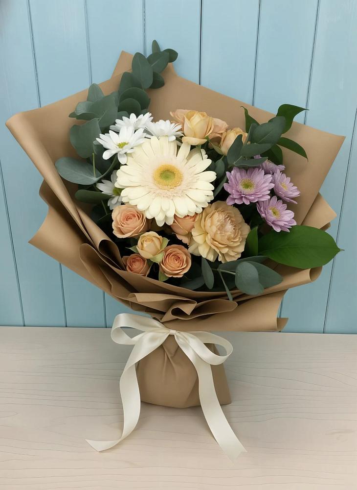 Букет цветов из: Герберы и Хризантемы в Новозавидовский