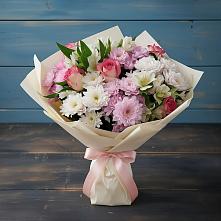 Букет цветов из:  Хризантемы, Альстромерии и Розы в Новозавидовский