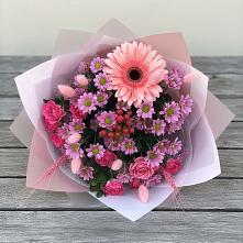 Букет цветов из:  Розы, Герберы и Хризантемы в Новозавидовский