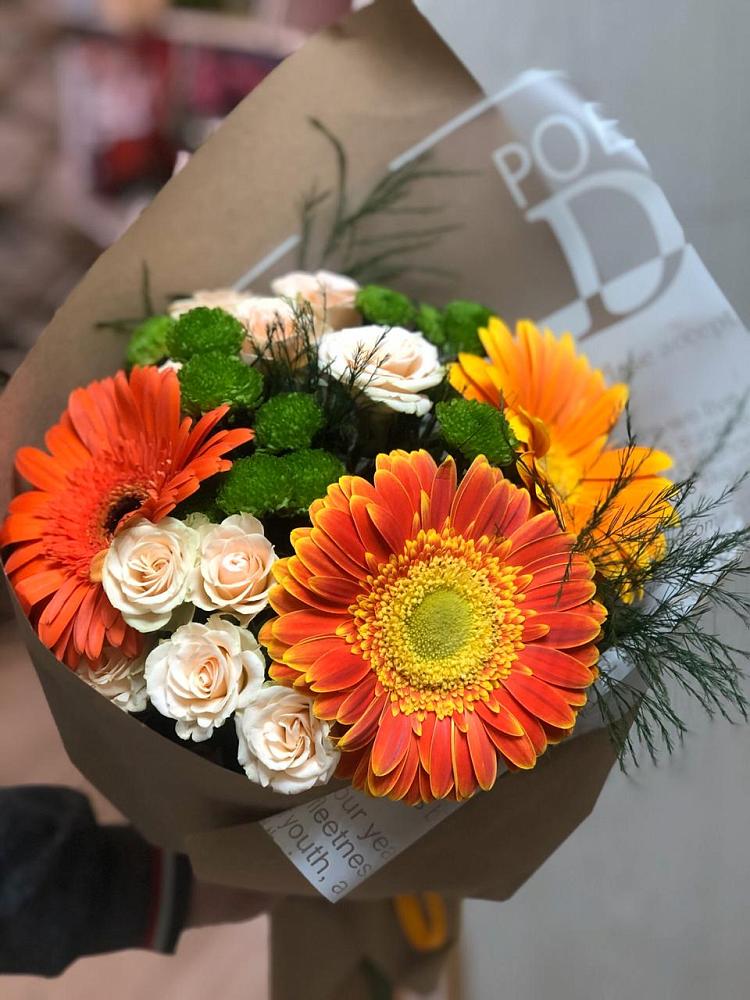 Букет цветов из: Герберы, Хризантемы и Розы в Новозавидовский