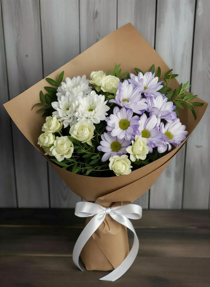 Букет цветов из: Хризантемы и Розы в Новозавидовский